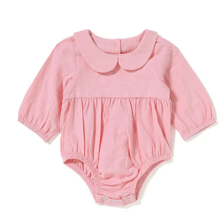 Fashion Solid Color Newborn Clothes Girls Bodysuit Summer Baby Girl Clothes Linen Cotton Long Sleeve Infant Clothing 3-18Months