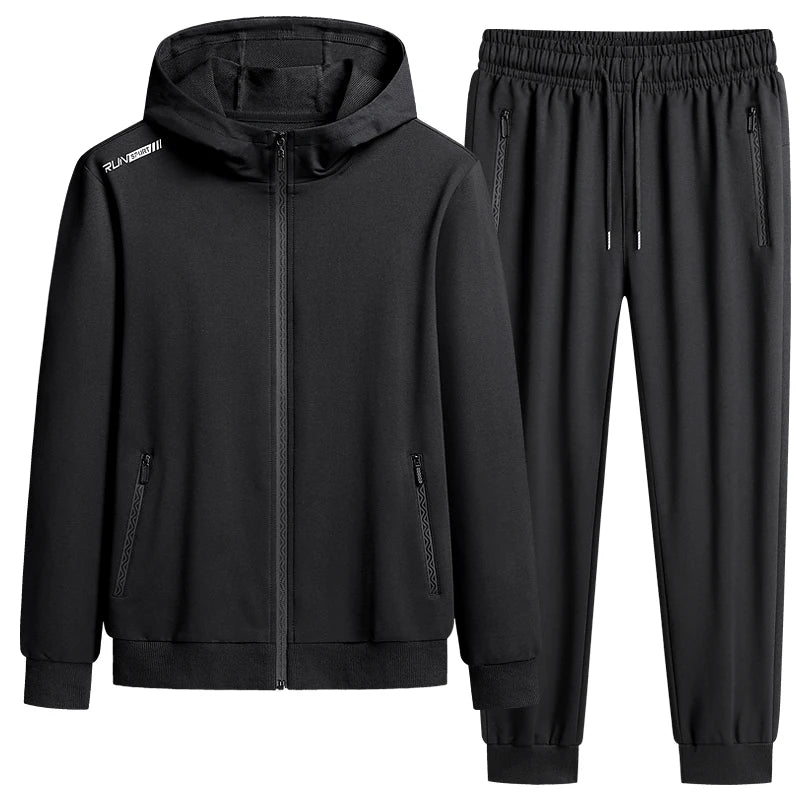 2023 Men Fleece Hooded Casual Sports Reflective Tracksuit Sets Man Sportswear Joggers Suits Sweatpants Jacket Male Plus Size 8XL