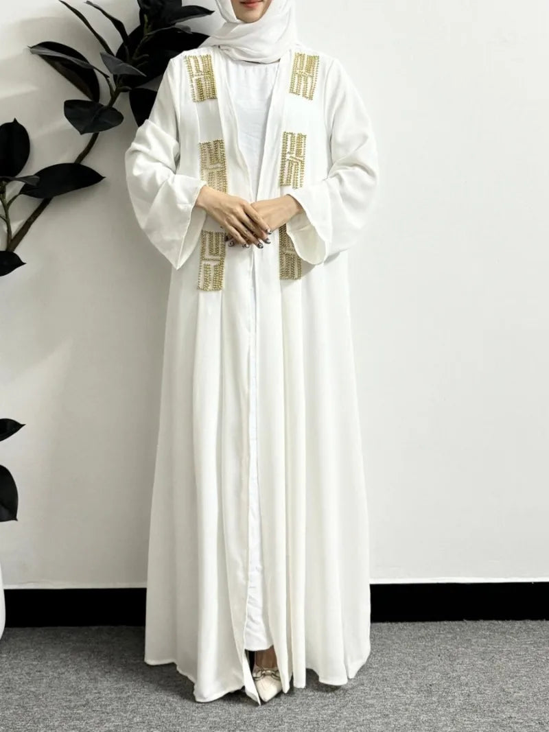 Muslim Kaftans Open Front Abaya Women Maxi Length Dress Islamic Clothing Muslim Long Sleeve Beading AbayasWomen Jilbabs