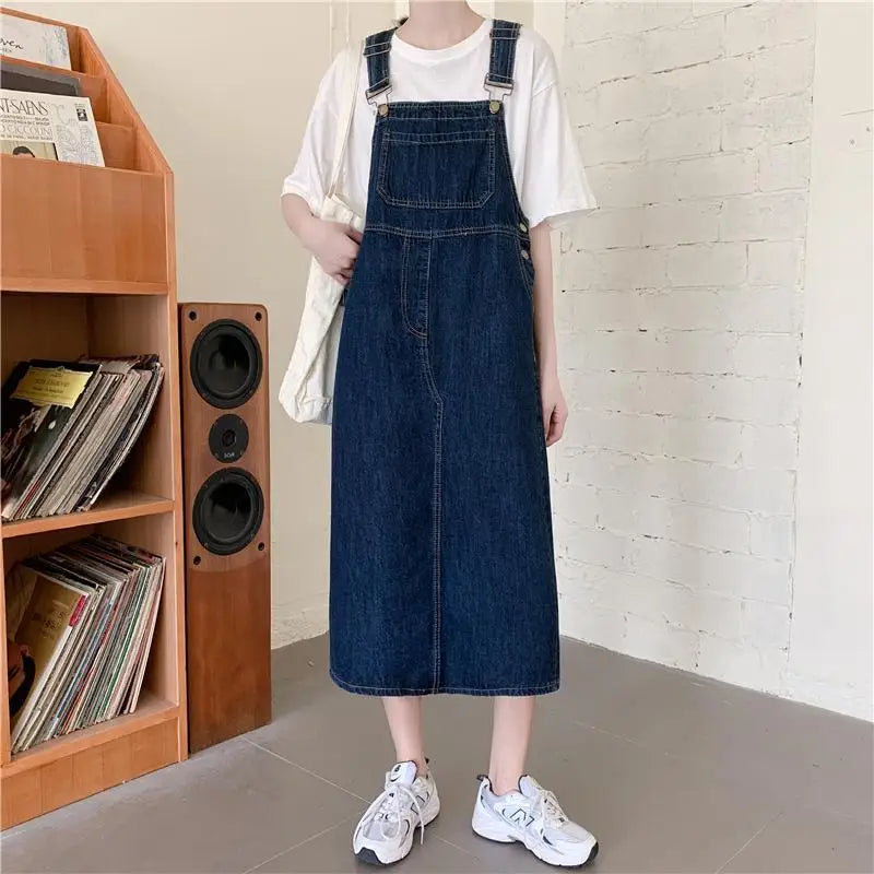 Spring Summer Denim Overall Dress Women Solid Casual Loose Spaghetti Strap Dresses Fashion Female Girls Sleeveless Jeans Dresses