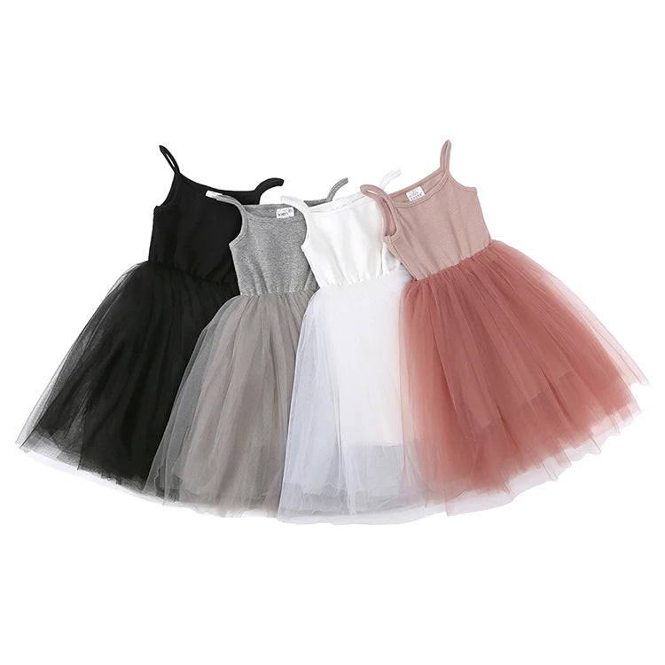 Fashion Cute Solid Color Kids Dresses for Girls Sleeveless Suspenders Ball Gown Summer Children Clothing Girl Dress 1-8 Years