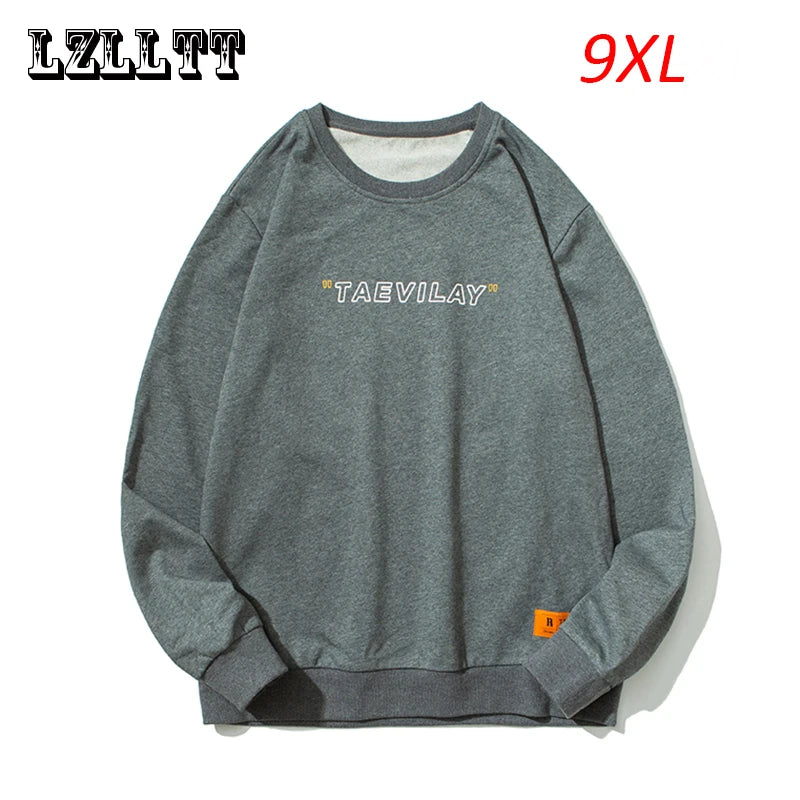 Spring Autumn Men Solid Casual O-neck Long Sleeve Sweatshirts Mens Streetwear Basic Pullovers Tops Sweatshirt Male Plus Size 9XL