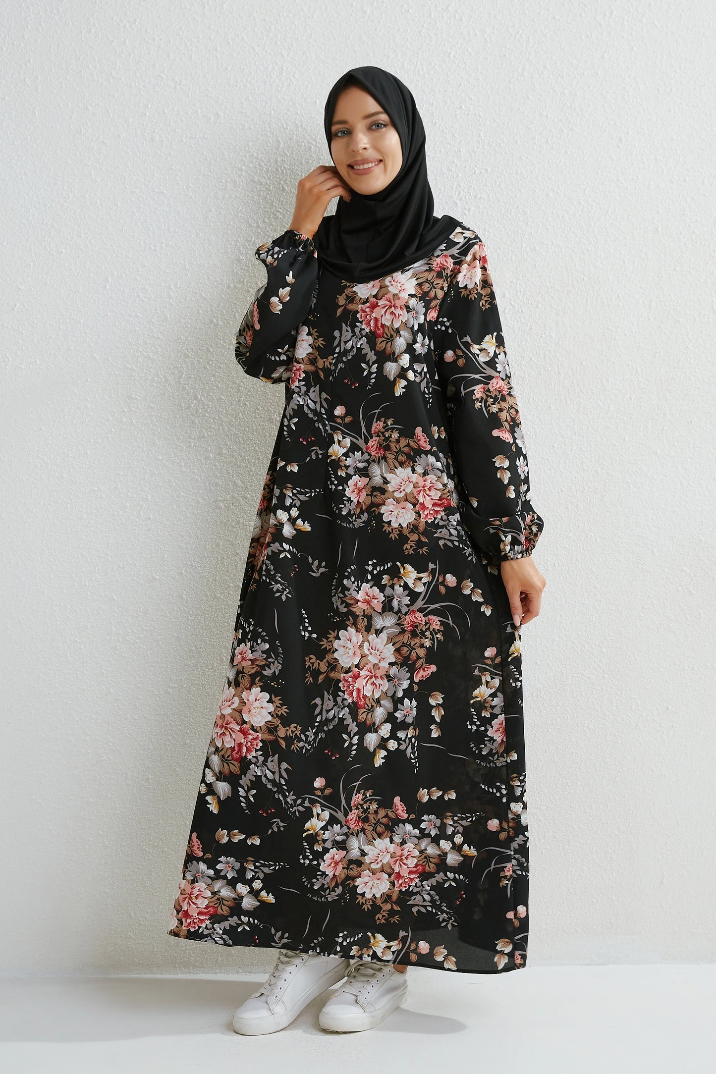 Muslim Dresses Women Maxi Dresses Mujer Vestidoes Female Loose Dresses Full Sleeve Printed Floral Casual Robe Long Dress