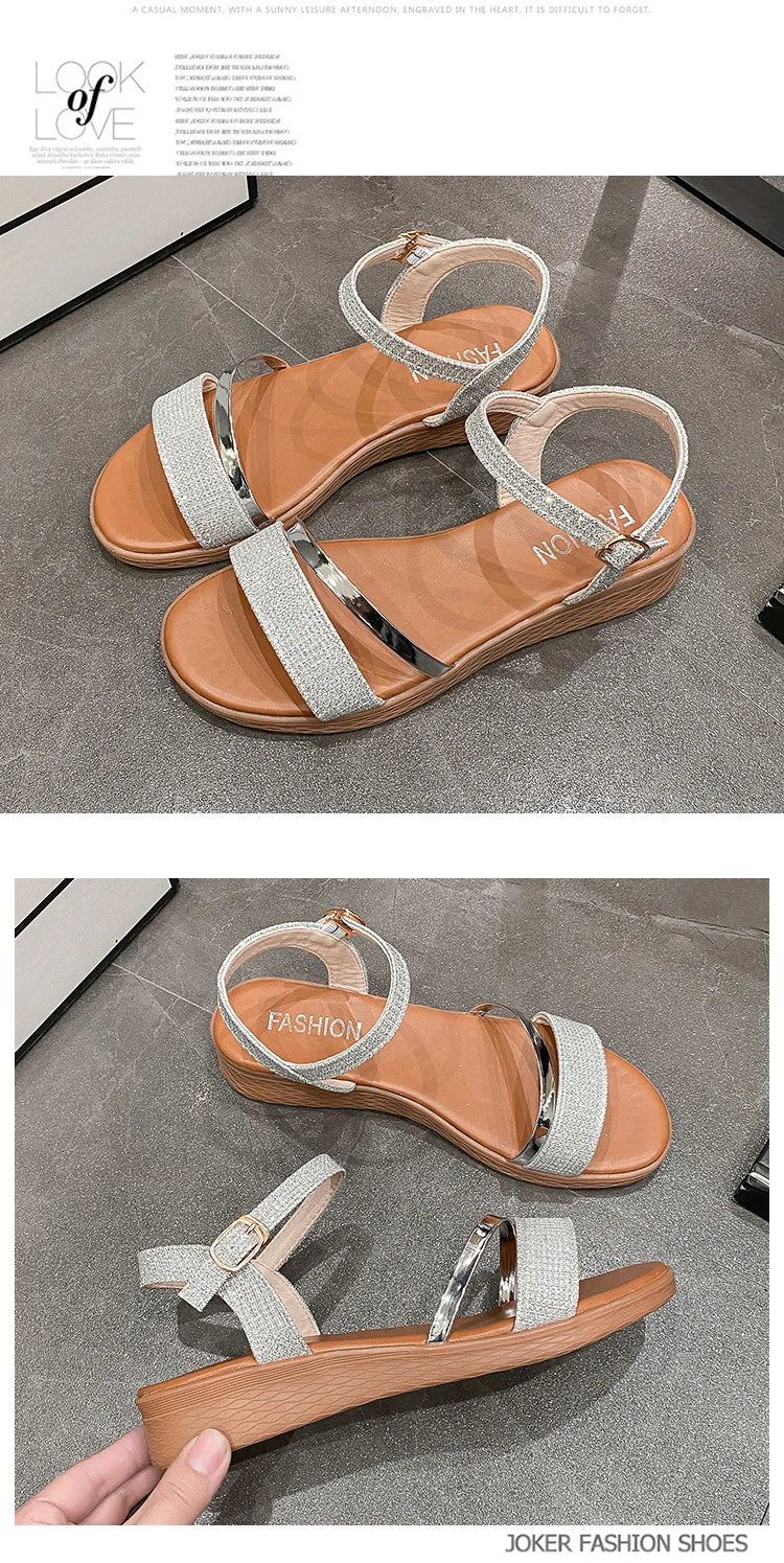 Women's New Casual Fashion Sandals 2024 New Summer Versatile Mid Heel Thick Sole Roman Shoes