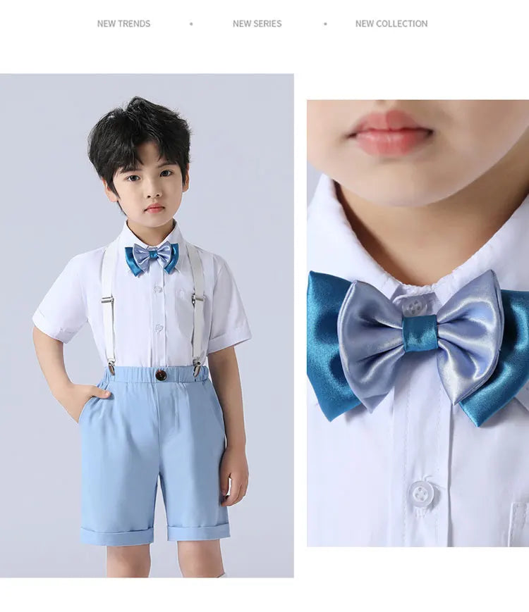 Formal Kids Clothes Boys Outfit Set Cotton Short Sleeve Shirt Straps Shorts 2 PCS Summer Children Boy Clothing Sets 1-11 Years