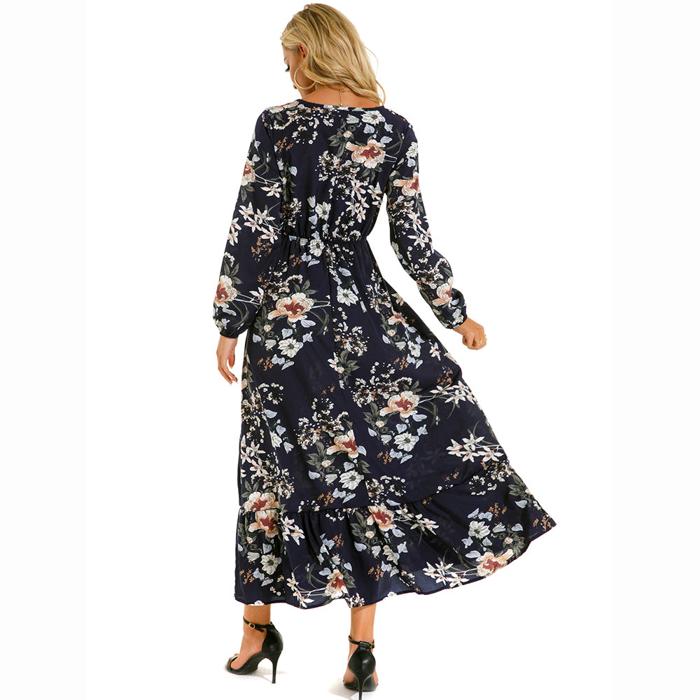 2023 Sping Summer Bohemian Women Maxi Dress Casual Long Sleeve High Waist Beach Woman Chiffon Dresses Floral Vestidoes Mujer New