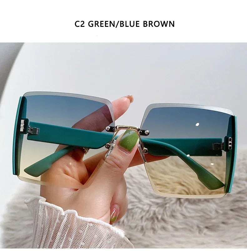 Vintage Square Sunglasses Woman Classic Retro Gradient Mirror Frameless Sun Glasses Female Fashion Rimless Oculos De Sol UV400