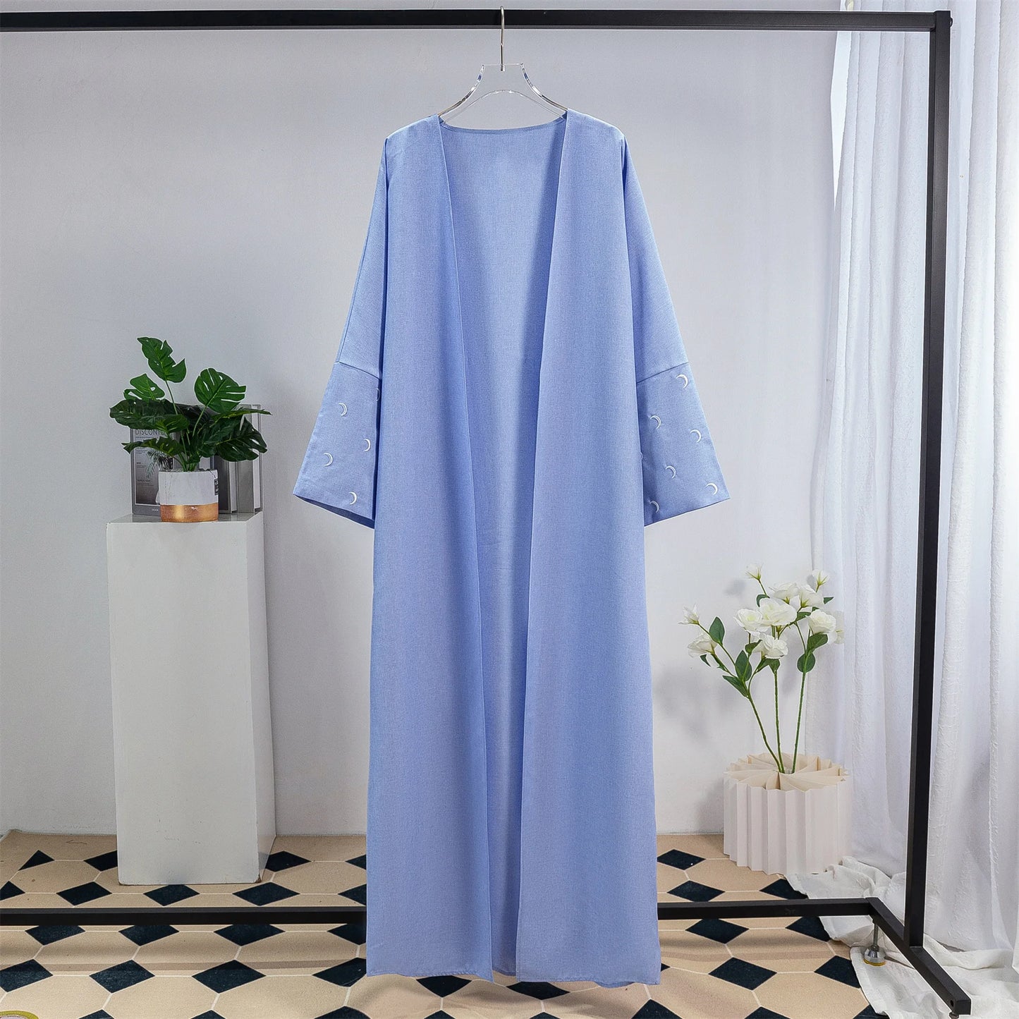 Muslim Moon Embroidery Open Front Abaya Women Long Sleeve Maxi Length Dress Muslim Abayas Kaftan Women Jilbabs Women's Clothing