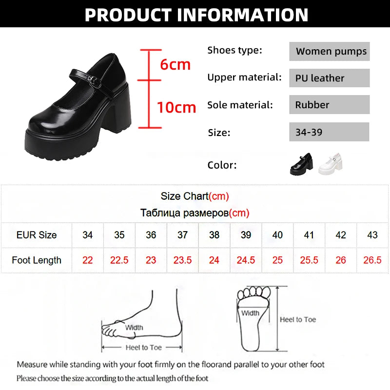 Chunky Platform High Heels Pumps Women 2023 Autumn Pu Leather Ankle Buckle Mary Jane Shoes Woman Thick Heeled White Lolita Shoes