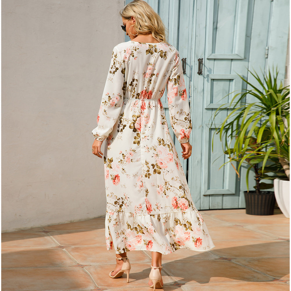 2023 Sping Summer Bohemian Women Maxi Dress Casual Long Sleeve High Waist Beach Woman Chiffon Dresses Floral Vestidoes Mujer New