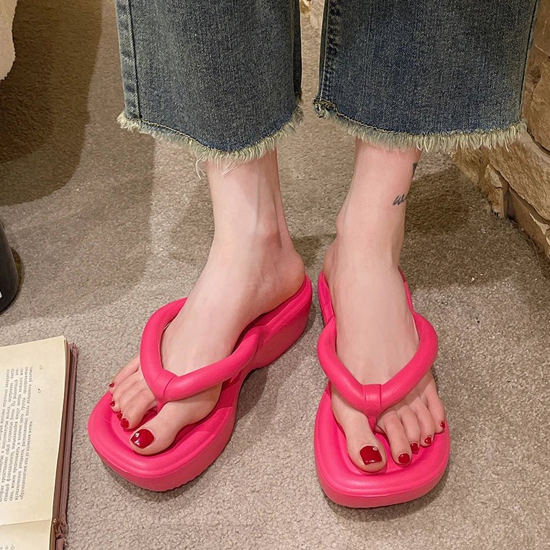 Women's Thick Bottom Wedges Flip Flops 2024 Summer Clip Toe Chunky Platform Sandals Woman Eva Non Slip Outdoor Slippers Slides