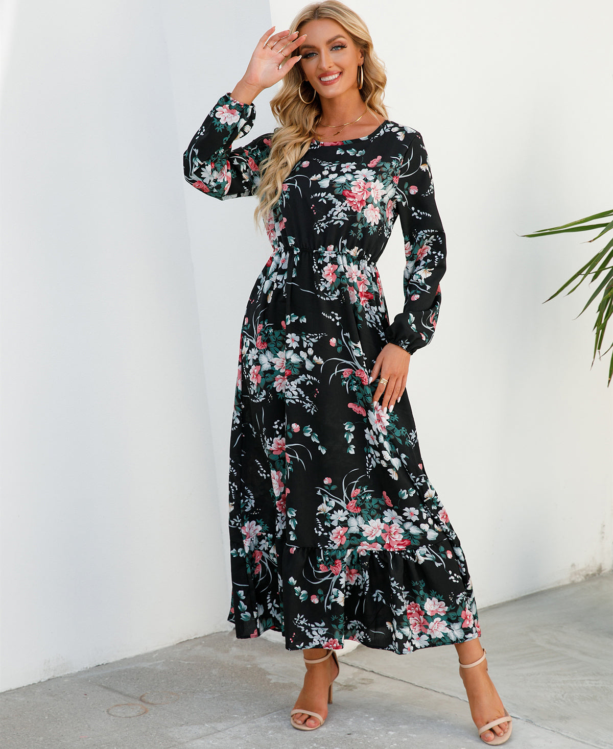 2023 Sping Summer Bohemian Women Maxi Dress Casual Long Sleeve High Waist Beach Woman Chiffon Dresses Floral Vestidoes Mujer New