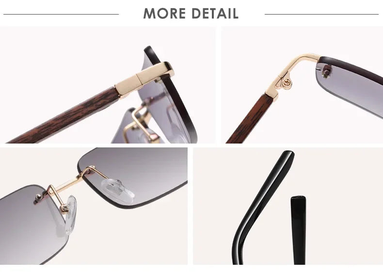 2024 Rimless Sunglasses Women Men Vintage Rectangle Wood Sun Glasses UV400 Driving Eyewear Frameless Gradient Square Shades