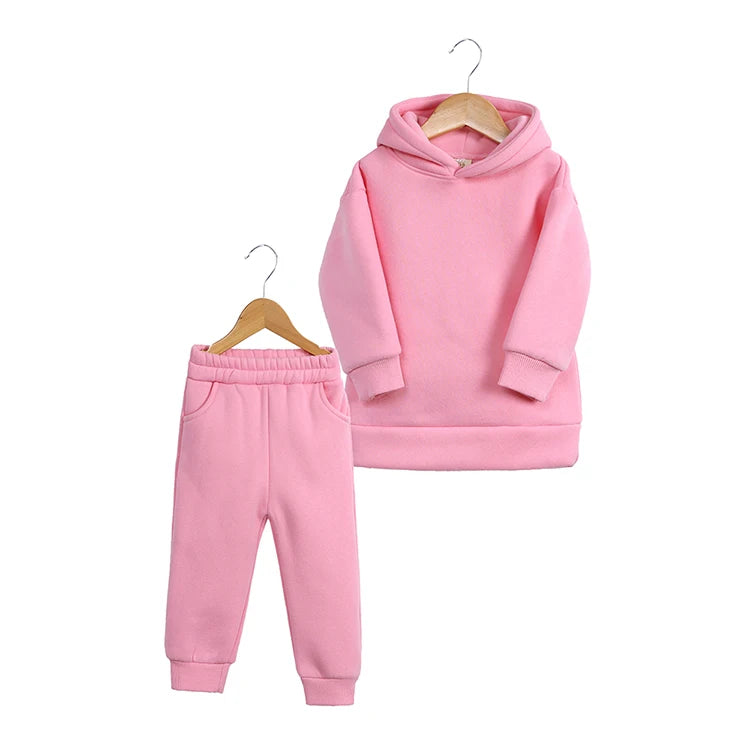 Winter Thicken Warm Kids Clothes Boys Outfit Set Cotton Long Sleeve Hooded Tops Pants Solid Children Clothing 2-6 Years