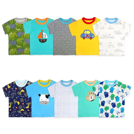 [5Pcs/lot Random Color]Cotton Baby Boy t-shirt Casual Baby Boy Shorts Sleeve Tops Summer Newborn T shirt 3-24 Months