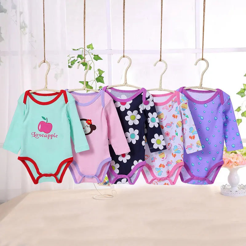 [5 Packs Random style]Baby Bodysuit Cartoon Print Newborn Jumpsuit Cotton Long Sleeve Baby Girls Bodysuits Infant Boy Clothes