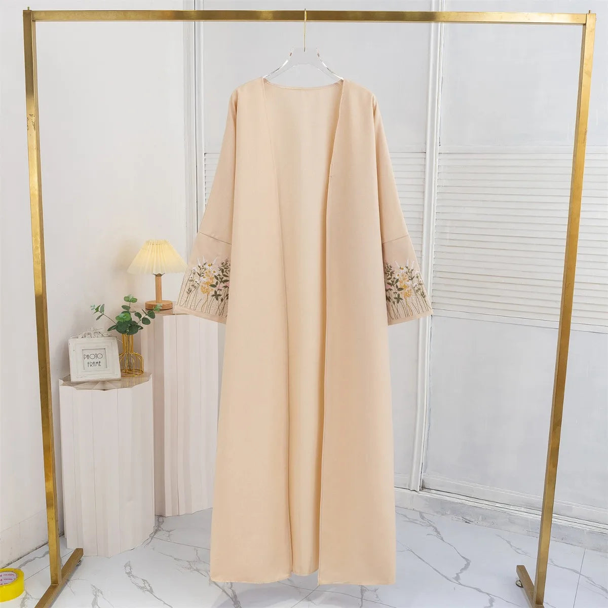 Embroidery Floral Open Front Abaya Women Maxi Length Dress Muslim Abayas Long Sleeve Kaftans Women Jilbabs Women's Clothing