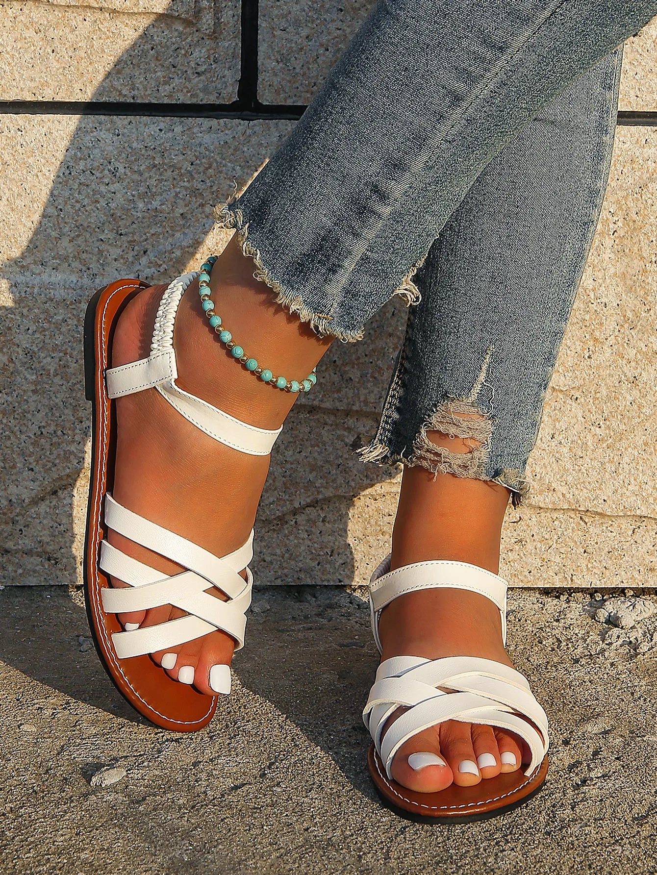 Summer New Women's Flat Cross Strap Roman Sandals