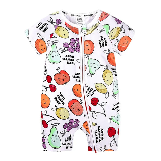 Fashion Summer Newborn Baby Rompers Soft Cotton Shorts Sleeve Zipper Baby Boys Rompers Floral Print Infant Costume 3-24 Months