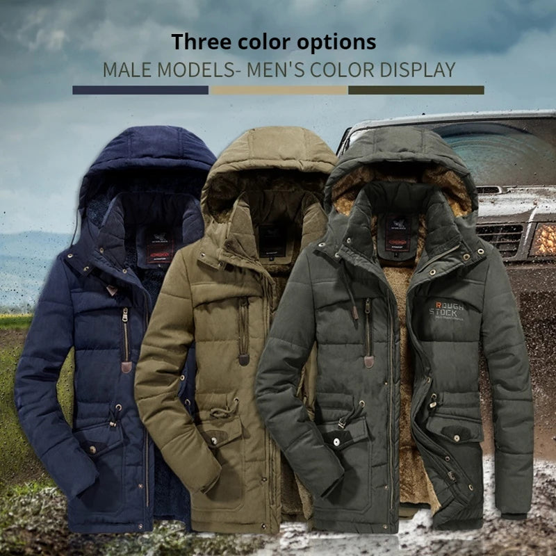 Winter Men Fleece Thick Outdoor Cargo Parkas Men Warm Military Overcoat Jacket Man Detachable Hat Windbreaker Parka Big Size 8XL