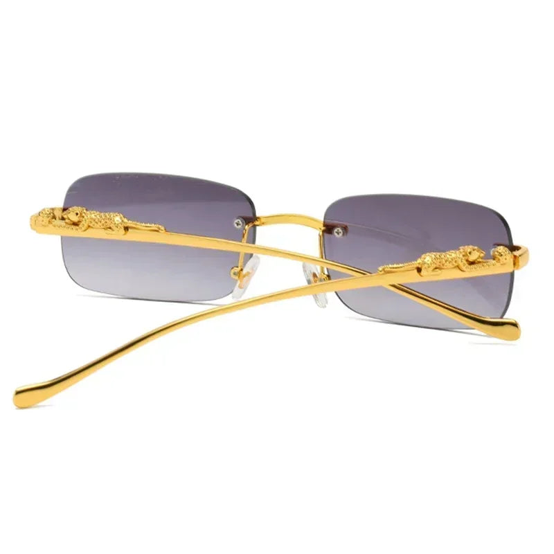 New Rimless Rectangle Vintage Metal Leopard Head Sunglasses Fashion Frameless Tinted Glasses Shades For Women Men