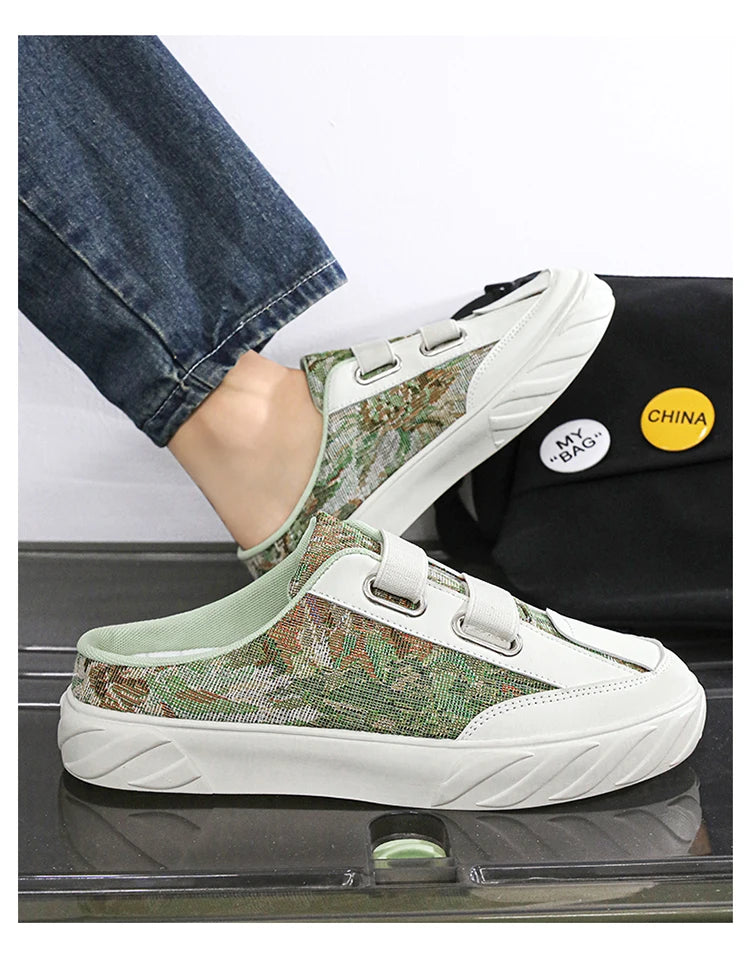 Spring summer half slipper casual sports shoes men's designer flat light fashion walking shoes canvas shoes 2024 new