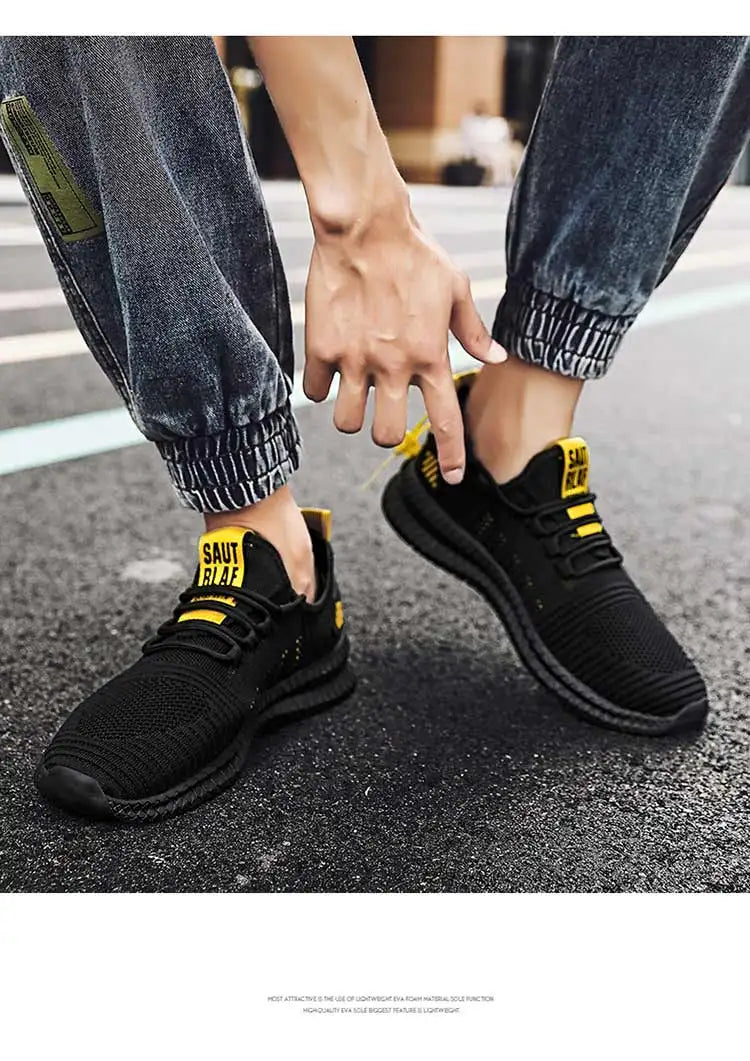 Men's sneakers lace-up flying woven through casual shoes vulcanized lightweight flat comfortable running shoes plus size 48