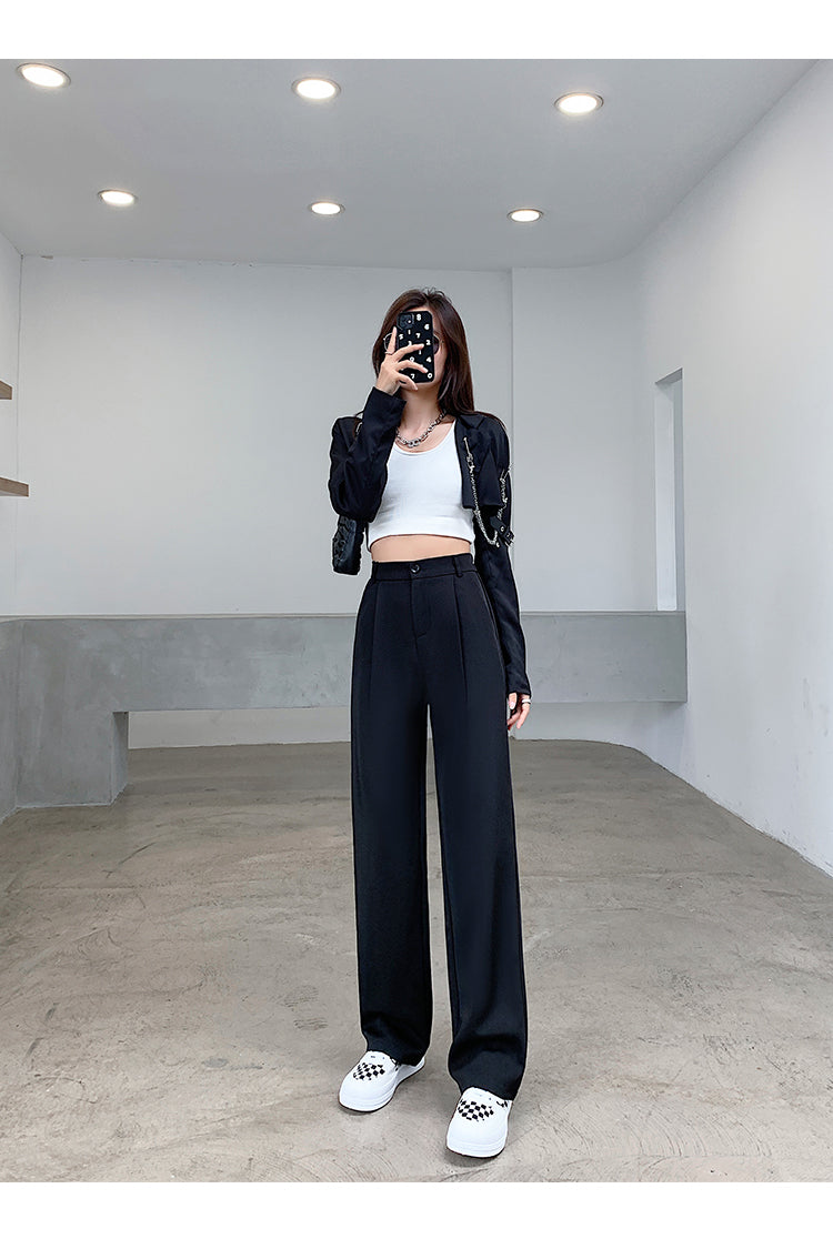 Women High Waist Floor-Length Suits Pants Autumn Winter White Loose Wide Leg Pants Female Office Ladies Straight Long Trousers