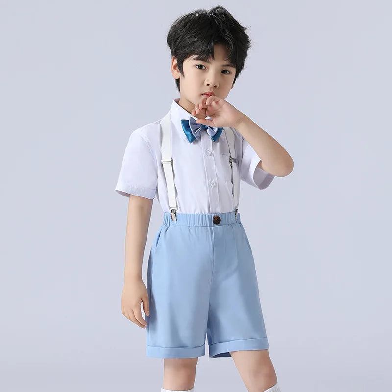 Formal Kids Clothes Boys Outfit Set Cotton Short Sleeve Shirt Straps Shorts 2 PCS Summer Children Boy Clothing Sets 1-11 Years