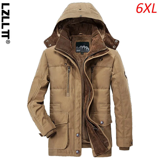 Winter Men Fleece Warm Hooded Thick Jackets Parka Coat Men Casual Outdoor Military Overcoat Jacket Windbreaker Male Big Size 6XL