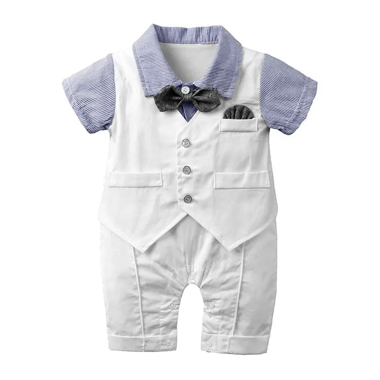 Gentleman Style Newborn Clothes Boys Rompers Summer Baby Boy Romper Cotton Short Sleeve Bow Tie Infant Rompers 3-24 Months