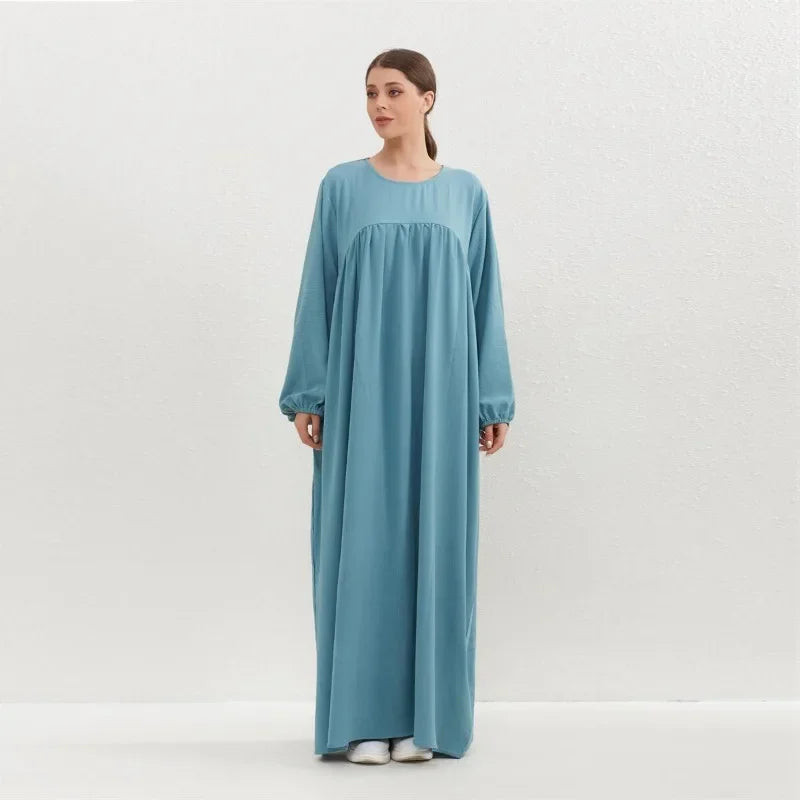 Muslim Dress Spring Autumn Women Loose Maxi Dresses Fashion Female Full Sleeve O-neck Casual Solid Pockets Robe Long Dresses