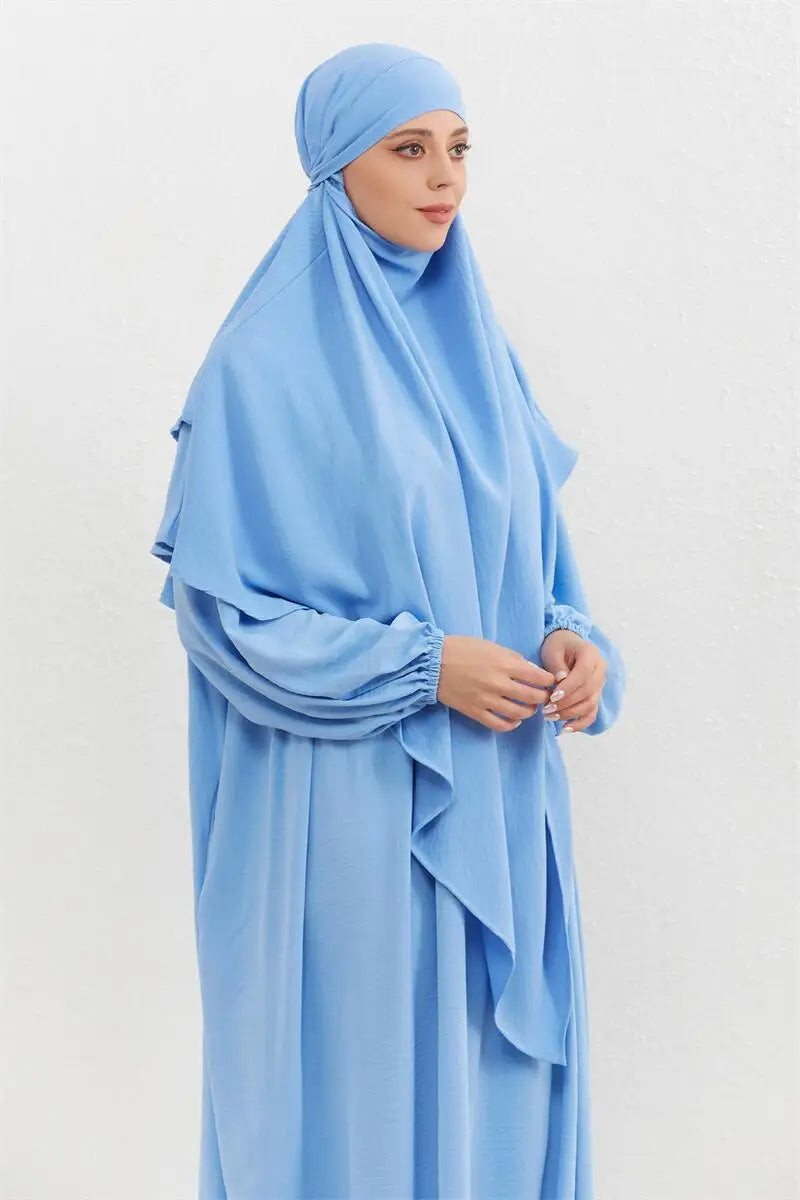 Muslim Sets Prayer Jilbab Full Sleeve Long Loose Maxi Dresses and Hijab Women Headscarf  Two Pieces Sets Muslim Dresses Abaya