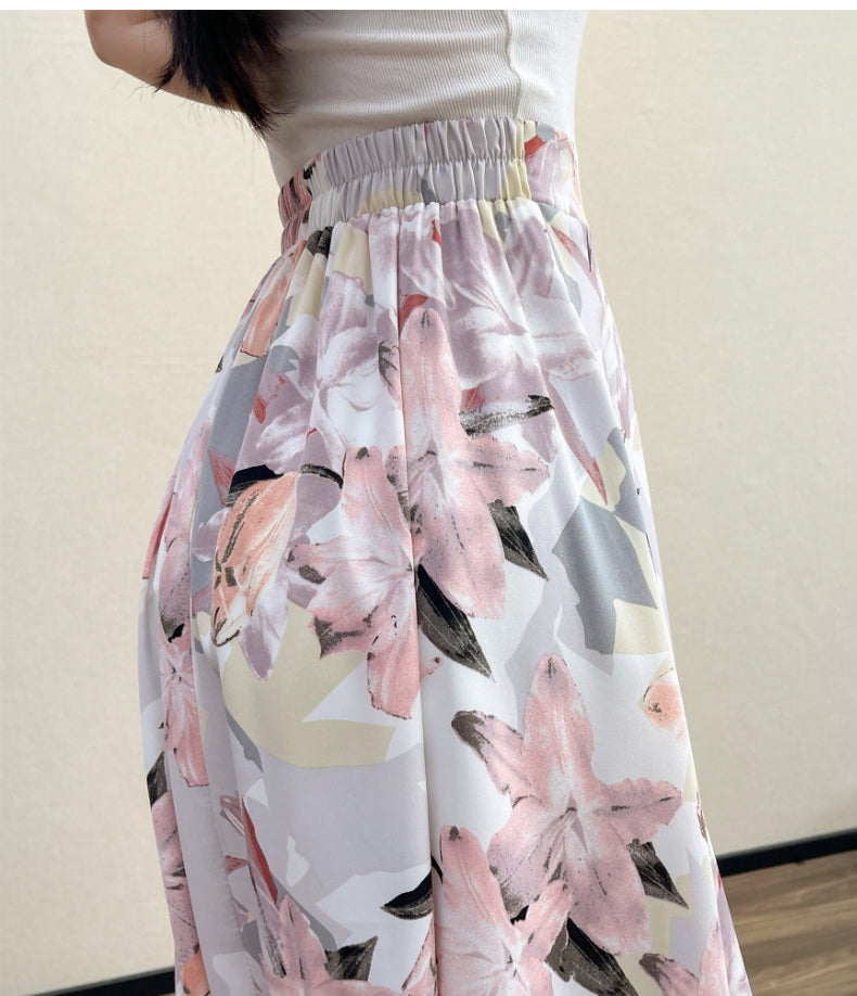 2022 Summer High Waist Women Skirts Casual Floral Printed Chiffon Woman Midi Skirts Bohemian Beach Holiday Long A-line Skirts