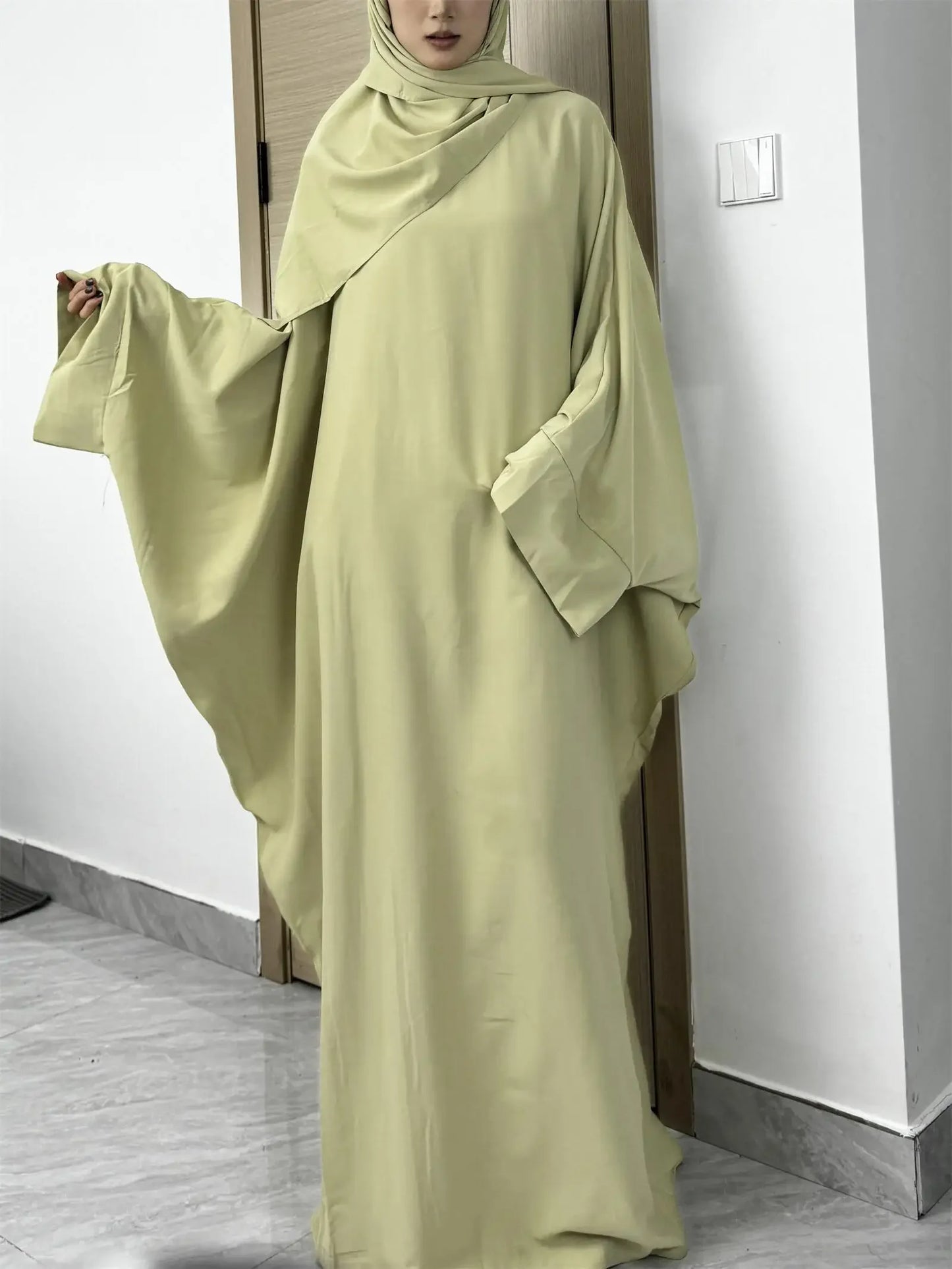 Muslim Abaya With Hijab Two Pieces Women Jilbabs Long Sleeve Islamic Clothing Modesty Prayer Maxi Dresses Loose Kaftans