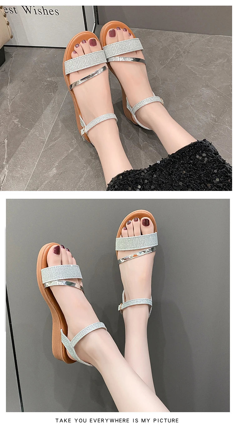 Women's New Casual Fashion Sandals 2024 New Summer Versatile Mid Heel Thick Sole Roman Shoes