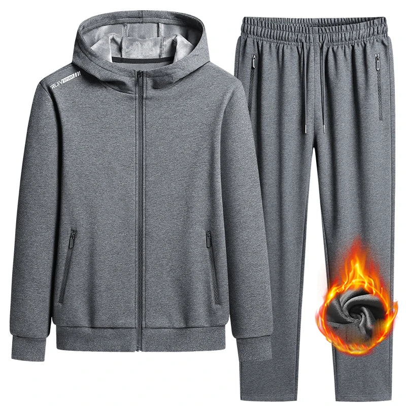 2023 Men Fleece Hooded Casual Sports Reflective Tracksuit Sets Man Sportswear Joggers Suits Sweatpants Jacket Male Plus Size 8XL