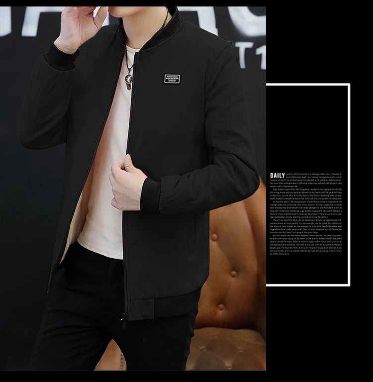 Spring and Autumn New Men's Casual Jacket Coat Solid Baseball Neck Zipper Windbreaker Coat Cycling Suit Versatile Coat