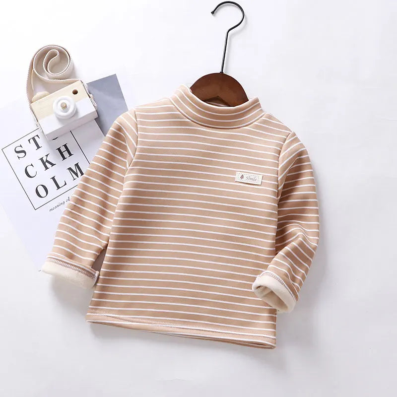 Fashion Stripe Graphic T Shirts Spring Autumn Children's Clothing boys T-Shirts Plus Velvet Long Sleeve Kids Clothes  2-7 Years