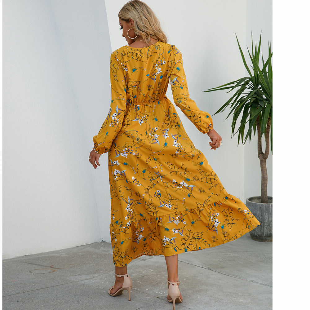 2023 Sping Summer Bohemian Women Maxi Dress Casual Long Sleeve High Waist Beach Woman Chiffon Dresses Floral Vestidoes Mujer New