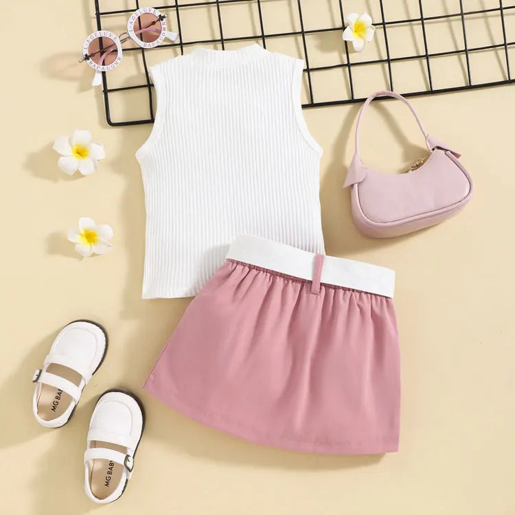 Fashion Solid Color Girl Clothing Sets Summer Clothes for Girls Cotton Sleeveless Tops Shorts Children Clothing 1-5 Years