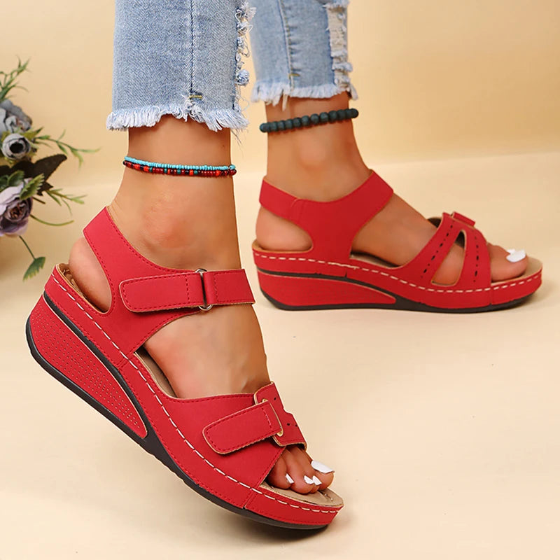 Retro Wedges Platform Sandals Women 2023 Summer Thick Soled Beach Slippers Woman Plus Size 43 Ankle Buckle Sandalias Footwear