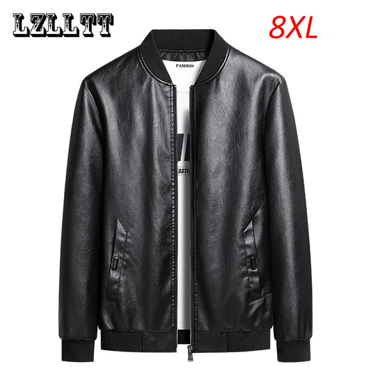 Spring Autumn Men Motorcycle Casual Leather Jacket Mens Faux PU Jacket Man Biker Vintage Fashion Jacket Coats Male Plus Size 8XL