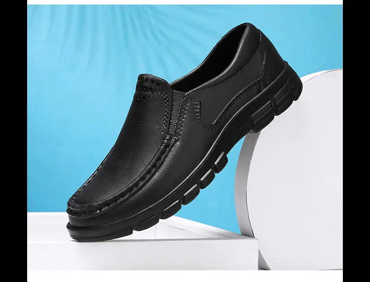 Men's non-slip waterproof casual leather shoes lace-up chef work shoes plus size men's shoes new 2024