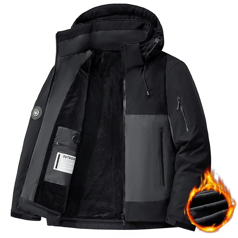 Winter Men Waterproof Fleece Outdoor Jackets Coat Man Detachable Hat Jogger Thick Jacket Man Outwear Camp Hike Windbreaker Parka