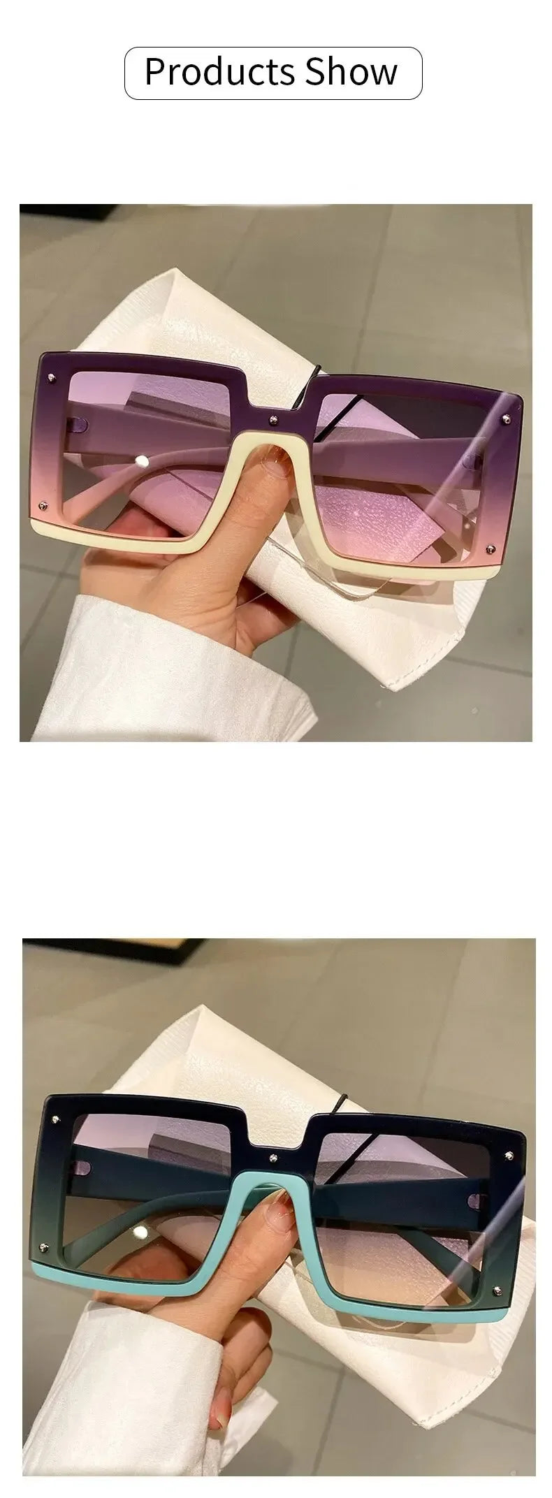 Square Oversized One-pieces Sunglasses Men Women Trendy Gradient Goggle Eyewear Fashion Luxury Brand Design Sun Glasses