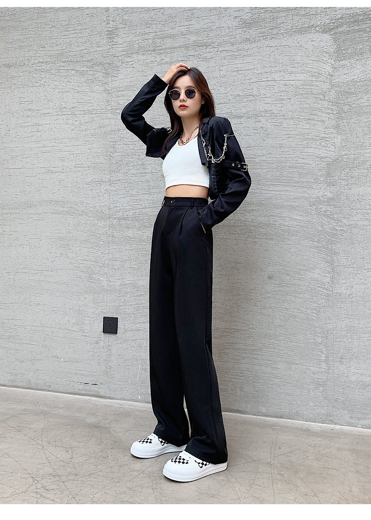 Women High Waist Floor-Length Suits Pants Autumn Winter White Loose Wide Leg Pants Female Office Ladies Straight Long Trousers