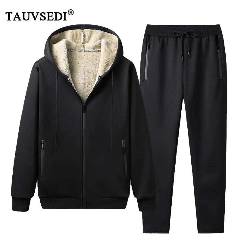 Winter Men Fleece Hooded Warm Sport Suits Man Run Jogger Casual Tracksuits Sets Male Outdoor 2 Piece Jackets Pants Thicken Suits