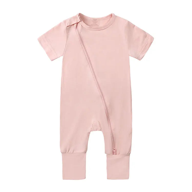 Fashion Solid Color Baby Girl Romper Summer Baby Clothes Boys Rompers Cotton Short Sleeve Zipper Newborn Rompers 3-24 Months