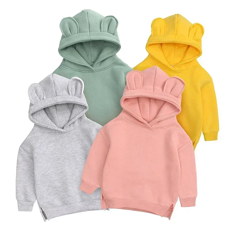 Fashion Solid Color Kids Clothes Boys Sweatshirts Long Sleeve Hooded Girls Hoodies Winter Warm Children's Clothing 1-4 Years